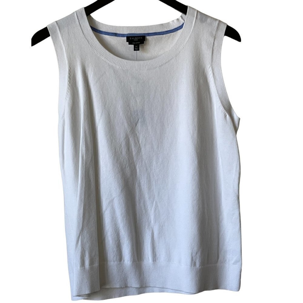 Talbots Crew Neck Tennis Sweater, Tank, Pima Cotton, White, Size 1X